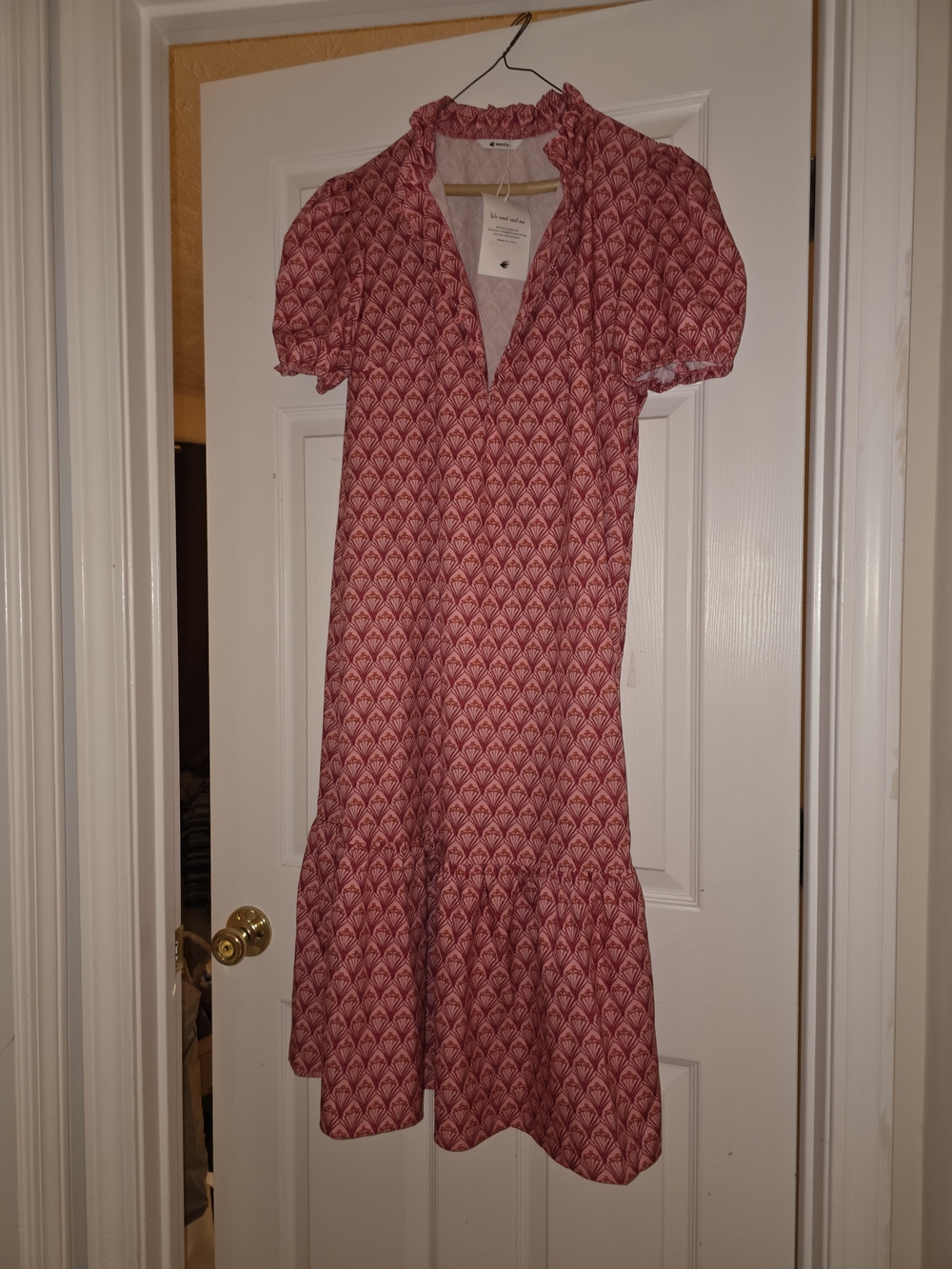 Pink Patterned Puff-Sleeve Maxi Dress
